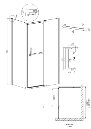 Душевой уголок Grossman Pragma 120.K33.03.1290.21.00 120х90 стекло прозрачное профиль черный без поддона